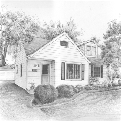 Hand Drawn Pencil Sketch of A Single House,by myDaVinci - myDaVinci